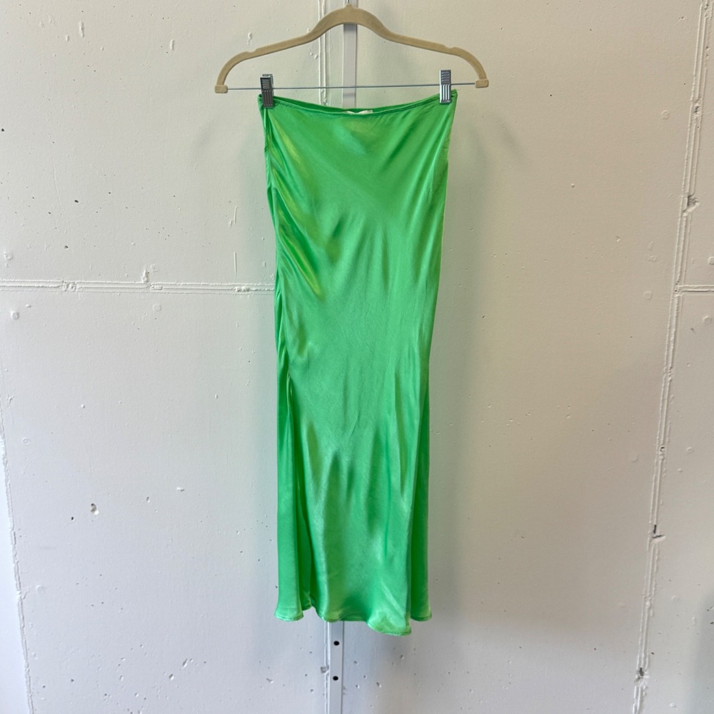 Topshop Green Satin Bias Cut Midi Skirt High Waisted Emerald US 0